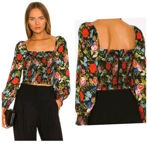 ALICE + OLIVIA Cooper Floral Smocked Bodice Top Size  XS NWOT $395